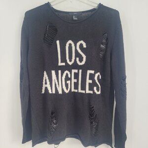 XXI Black Graphic Distressed Los Angeles Sweater